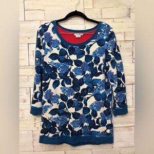 Boden size 6 blue white floral‎ sweater blouse leaves flower